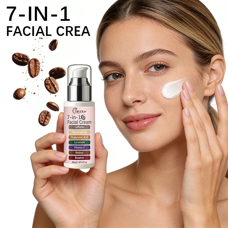 Ceramide Moisturizer - 30ml 7-in-1 エッセンスクリーム、肌に潤いを与え、引き締め、肌の色を明るくします。カフェイン、ナイアシンアミド、ヒアルロン酸、セラミド、ビタミンC、レチノールなどを配合しています。 女性の毎日のフェイシャルケアに最適、プレスボトル入り、安全で衛生的、持ち運びも簡単です。