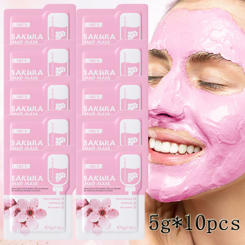 Mud Mask Kaolin - Laikou-sakura-マスクバッグ,保湿,しわ防止,光沢,毛穴クレンジング,スキンケア製品メーカー,10個