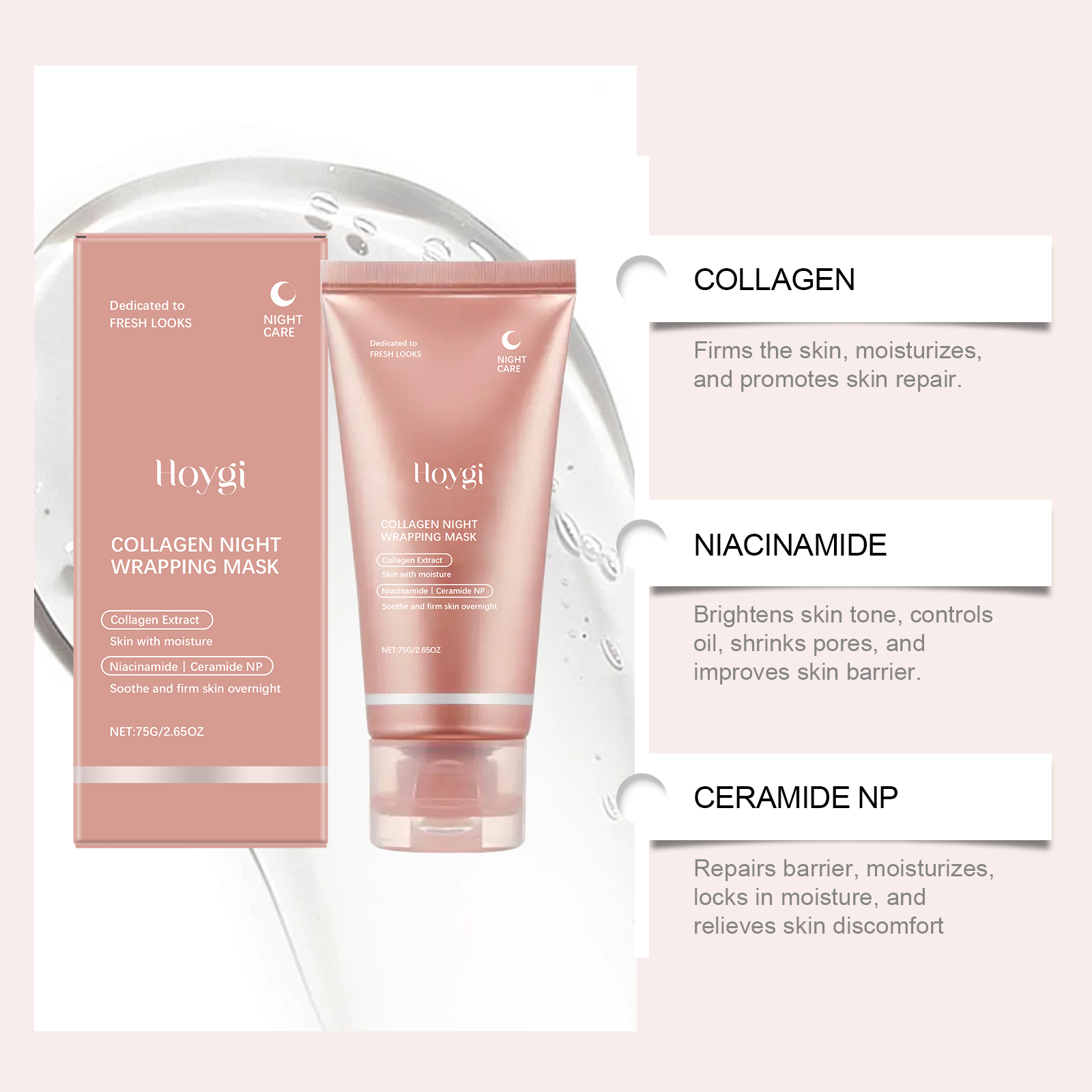 75g コラーゲン ナイト ラッピング マスク 引き締め 保 - Ceramide Moisturizer のレビューと価格